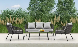 Halmar ROCCA zestaw ogrodowy ( sofa + fotel 2x + ława ); ciemny popiel / jasny popiel