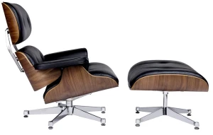 King Home Fotel LOUNGE VA PREMIUM SZEROKI czarny z podnóżkiem - sklejka orzech, skóra naturalna