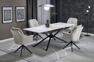 Halmar VITORINO stół rozkładany, blat - biały marmur, nogi - czarny