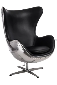 D2.DESIGN Fotel Jajo aluminium czarne PU