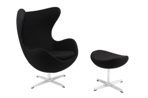 D2.DESIGN Fotel Jajo z podnóżkiem kaszmir 1 czarny Premium
