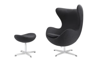 D2.DESIGN Fotel Jajo z podnóżkiem kaszmir 41 szary ciemny Premium