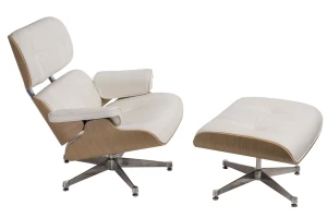 D2.DESIGN Fotel Vip z podnóżkiem biały/natural oak /srebrna baza