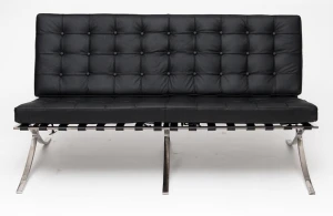 D2.DESIGN Sofa BA2 2 osobowa, czarna skóra naturalna