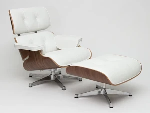 D2.DESIGN Fotel Vip z podnóżkiem biały/walnut/ srebrna baza