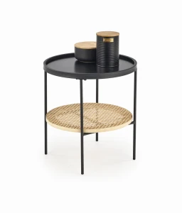 Halmar KAMPA ława czarny / rattan naturalny