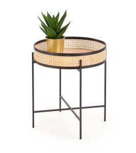 Halmar LANIPA ława czarny / rattan naturalny