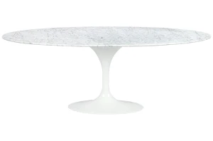 King Home Stół TULIP ELLIPSE MARBLE CARRARA biały - blat owalny marmurowy, metal