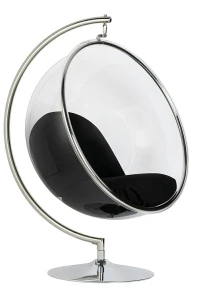 King Home Fotel BUBBLE STAND poduszka czarna - podstawa chrom, korpus akryl, poduszka wełna
