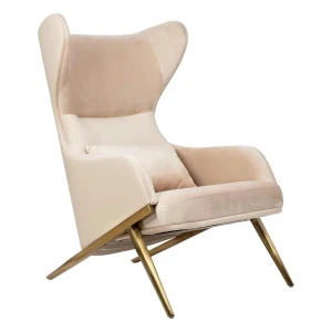 King Home Fotel HAMPTON VELVET beżowy  ekoskóra beżowa - złota podstawa