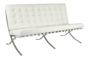 King Home Sofa BARCELON trzyosobowa biała - włoska skóra naturalna, chrom
