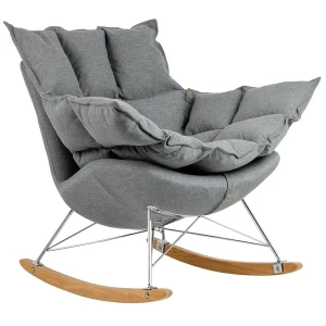 King Home Fotel bujany SWING ciemny szary - tkanina, stal, drewno bukowe