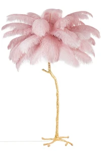King Home Lampa podłogowa TIFFANY 175 różowa mosiądz / naturalne pióra