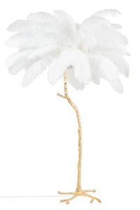 King Home Lampa podłogowa TIFFANY 175 biała  mosiądz / naturalne pióra