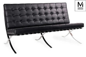 Modesto Design sofa dwuosobowa BARCELON czarna - ekoskóra, stal polerowana