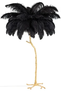 King Home Lampa podłogowa TIFFANY 175 czarna  mosiądz / naturalne pióra