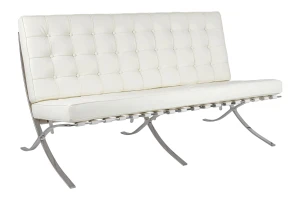 King Home Sofa dwuosobowa BARCELON PRESTIGE PLUS  biała - włoska skóra naturalna, stal