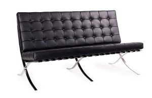 King Home Sofa dwuosobowa BARCELON PRESTIGE PLUS czarna - włoska selekcjonowana skóra naturalna, stal