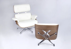King Home Fotel LOUNGE VA PREMIUM SZEROKI biały z podnóżkiem - sklejka orzech, skóra naturalna