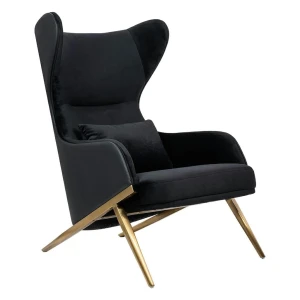 King Home Fotel HAMPTON VELVET czarny, ekoskóra czarna - złota podstawa