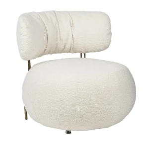 King Home Fotel LOW TEDDY biały - tkanina teddy, podstawa mosiądz