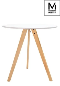 King Home MODESTO stół TRIPOD FI 80 biały - blat MDF, nogi bukowe